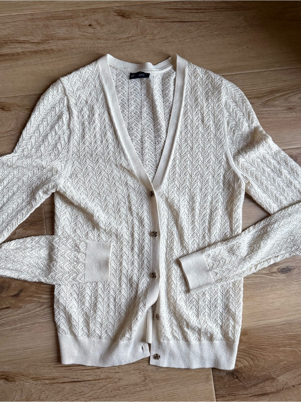 GAP Cream Open-Weave Button Cardigan
